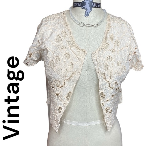Vintage Lace Embroidery Bolero Jacket Soft Rayon Sz Small Made in Indonesia - Picture 1 of 10